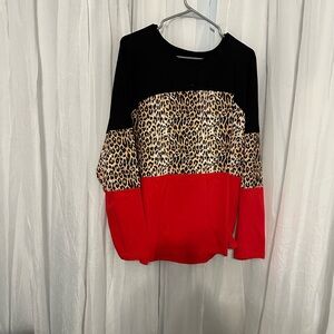 Source Unknown Black, red and Tan leopard Long Sleeve shirt